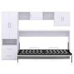 Lit escamotable mural simple, cadre de lit escamotable en bois avec armoire intégrée, tiroirs de rangement et étagères ouvertes, blanc - ModernLuxe