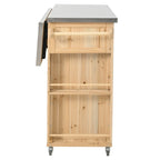Îlot de cuisine d'extérieur, bois de sapin rustique avec plateau en acier inoxydable et rangement intelligent