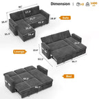 Canapé-lit convertible 2-en-1 avec méridienne de rangement, canapé d'angle en chenille avec ports USB pour salon