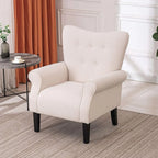 Fauteuil d'appoint moderne Erommy, fauteuil à dossier haut, canapé simple en tissu rembourré avec boutons et pieds en bois pour salon