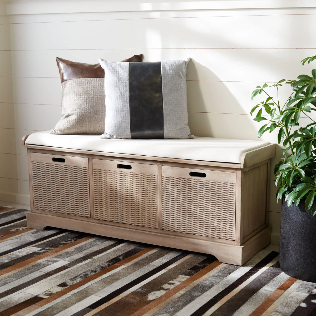 SAFAVIEH Fiorello 3-Drawer with Cushion Storage Bench - 47.3 W x 15 L x 19 H - 47Wx15Dx19H