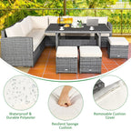 Ensemble de salle à manger Costway 7 pièces en rotin pour terrasse, canapé sectionnel et pouf - Voir détails