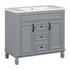 Meuble-lavabo de salle de bain moderne de 91 cm avec lavabo et armoire de toilette, 2 portes et 2 tiroirs