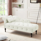 Chaise longue moderne de 154 cm avec revêtement en velours, boutons capitonnés, pieds en bois massif et clous de tapissier