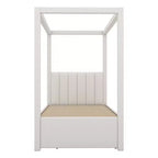 Lit à plateforme à baldaquin tapissé de lin pleine grandeur avec lit gigogne et trois tiroirs de rangement