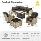Ensemble de 9 chaises pivotantes en osier d'extérieur OVIOS avec table brasero