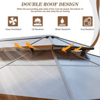 Tonnelle EROMMY à toit rigide, pergola extérieure avec double toit, moustiquaire et rideaux, auvent robuste pour patio, jardin, fête au bord de la piscine