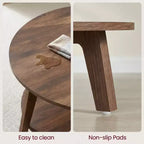 Table basse ronde marron miel avec 2 niveaux de rangement, mesurant 80 x 45 cm, idéale pour le salon