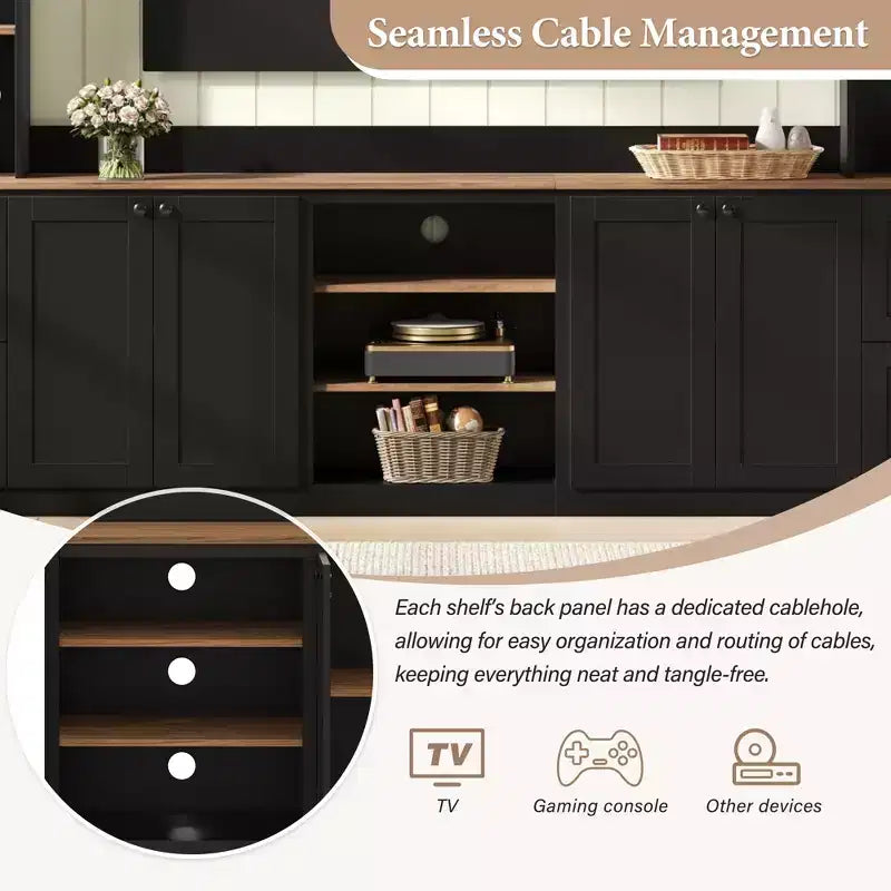 Meuble TV mural 4-en-1 ModernLuxe de style campagnard, convient aux téléviseurs jusqu'à 70 pouces, meuble TV console multimédia avec étagères réglables et tiroirs