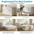 Lit escamotable convertible Queen Size Mjkone avec matelas, chargement USB, tiroirs de rangement