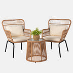 Ensemble bistrot 3 pièces en osier pour conversation, salon de jardin en rotin résistant aux intempéries avec coussins