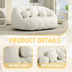 Fauteuil de salon en chenille blanc 63,78 cm avec rembourrage en mousse haute densité