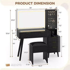 Coiffeuse de maquillage cannelée de 48 pouces avec grand miroir et lumières, coiffeuse de maquillage moderne avec station de charge et tabouret de rangement rembourré pour la maison