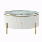 Table basse ronde moderne de 31,5 po avec grand tiroir de rangement