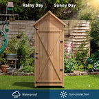 Armoire à outils d'extérieur en bois imperméable, avec portes doubles verrouillables, 3 étagères réglables et toit incliné – Rangement peu encombrant pour terrasse, cour ou pelouse