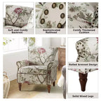 Fauteuil en bois traditionnel Araceli, rembourré à motifs floraux, avec dossier à oreilles et garniture cloutée | ART OF LIVING DESIGNS