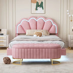 Ensembles de chambre à coucher 2 pièces – Lit plateforme double avec LED et pouf de rangement