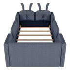 Lit plateforme double Whisen, cadre de lit rembourré pour enfants avec coussin lapin, barrières latérales amovibles