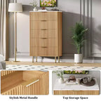 Commode à 5 tiroirs blanche / marbre et bois – Panneau cannelé, pour 1 personne