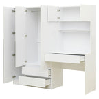 Armoire-penderie 3-en-1 avec coiffeuse, ensemble de bureau, armoire de chambre avec 2 tiroirs, armoire-penderie à 3 portes avec espace de rangement