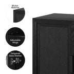 Armoire de rangement décorative de 62 pouces de hauteur en osier noir avec grain de bois et 12 étagères