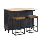Ensemble d'îlot de cuisine TOPMAX avec abattant et 2 tabourets, ensemble de table à manger avec étagère réglable, tiroirs et porte-serviettes