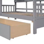 Lit cabane en bois double/complet avec 2 tiroirs, lit pour enfants avec étagère de rangement - ModernLuxe