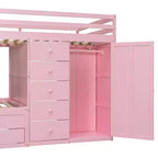 Lit superposé double sur double avec armoire de rangement et tiroirs, lit superposé double en bois peu encombrant avec garde-corps pour appartement, chambre à coucher