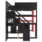 Lit mezzanine GDFStudio Scott en bois avec escalier de rangement, bureau, étagères et panneau perforé