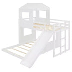 Lit superposé en bois Luxystar avec maisonnette, toboggan et barrières de sécurité, double sur grand lit