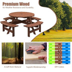 Ensemble de salle à manger rond en bois de sapin pour patio extérieur 8 personnes avec 4 bancs intégrés et trou pour parasol