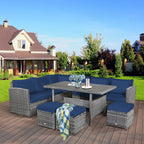 Ensemble de salle à manger Costway 7 pièces en rotin pour terrasse, canapé sectionnel et pouf - Voir détails