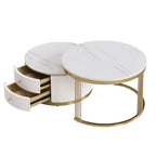 2 tables basses gigognes rondes blanches avec tiroirs