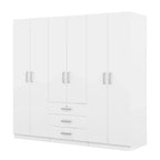 Armoire 6 portes en bois avec 3 grands tiroirs de rangement pour chambre à coucher