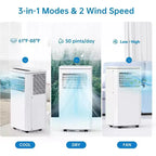 Climatiseur portable 10 000 BTU, Climatiseur de maison avec télécommande pour pièce jusqu'à 42 m², fonctions 3-en-1/minuterie 24h/roulettes