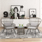 Ensemble bistrot 3 pièces en osier pour conversation, salon de jardin en rotin résistant aux intempéries avec coussins