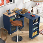 Îlot de cuisine roulant avec 2 portes en verre, Desserte de cuisine avec table extensible et prises de courant, Îlot de cuisine avec étagères ouvertes latérales