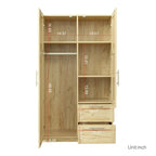 Armoire de rangement en bois blanc avec portes, tiroirs et tringle à vêtements