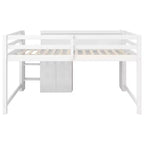 Lit mezzanine bas rose et blanc avec bureau, rangements et tableau blanc – Jumeau, 1 personne