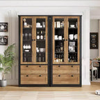 Vaisselier de cuisine de ferme avec portes vitrées, Armoire de rangement de 183 cm avec tiroirs et étagères réglables pour salle à manger, salle de bain, salon