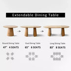 Ensemble table à manger ronde extensible en ovale avec 4 fauteuils en velours, design piédestal moderne, jusqu'à 8 personnes - Panipeachy