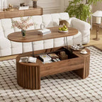 Table basse relevable de 120 cm avec compartiment de rangement caché, ovale, marron