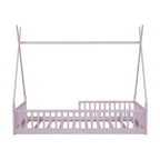 Lit de sol pour enfants, lits cabane doubles, lit de sol Montessori avec lattes et barrières de protection, cadre de lit cabane en bois pour garçons et filles