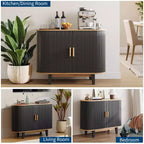 Bahut cannelé de 101,6 cm, Armoire de rangement avec porte coulissante et étagère réglable, Desserte de rangement moderne, Table console de bar à rideaux