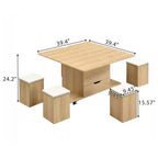 Table basse relevable multifonctionnelle et moderne avec rangement dissimulé, 4 tabourets et roulettes, parfaite pour les espaces de vie modernes.