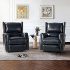 Fauteuil inclinable électrique en cuir véritable avec port USB – Ensemble de 2 fauteuils à oreilles cloutés