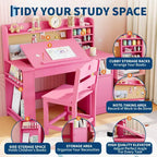 Bureau et chaise d'étude pour enfants avec rangement, bureau d'étude pour enfants avec étagère supérieure et inclinable, pour les 3-8 ans, table d'écriture pour chambre d'enfant