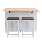 Ensemble d'îlot de cuisine TOPMAX avec abattant et 2 tabourets, ensemble de table à manger avec étagère réglable, tiroirs et porte-serviettes