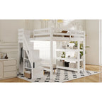Lit mezzanine simple/double avec escalier de rangement - Étagères, armoire et lumière LED, design peu encombrant