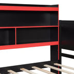 Lit de repos de jeu double/grand avec tête de lit bibliothèque, lumières LED, bureau intégré, tiroirs et station de charge